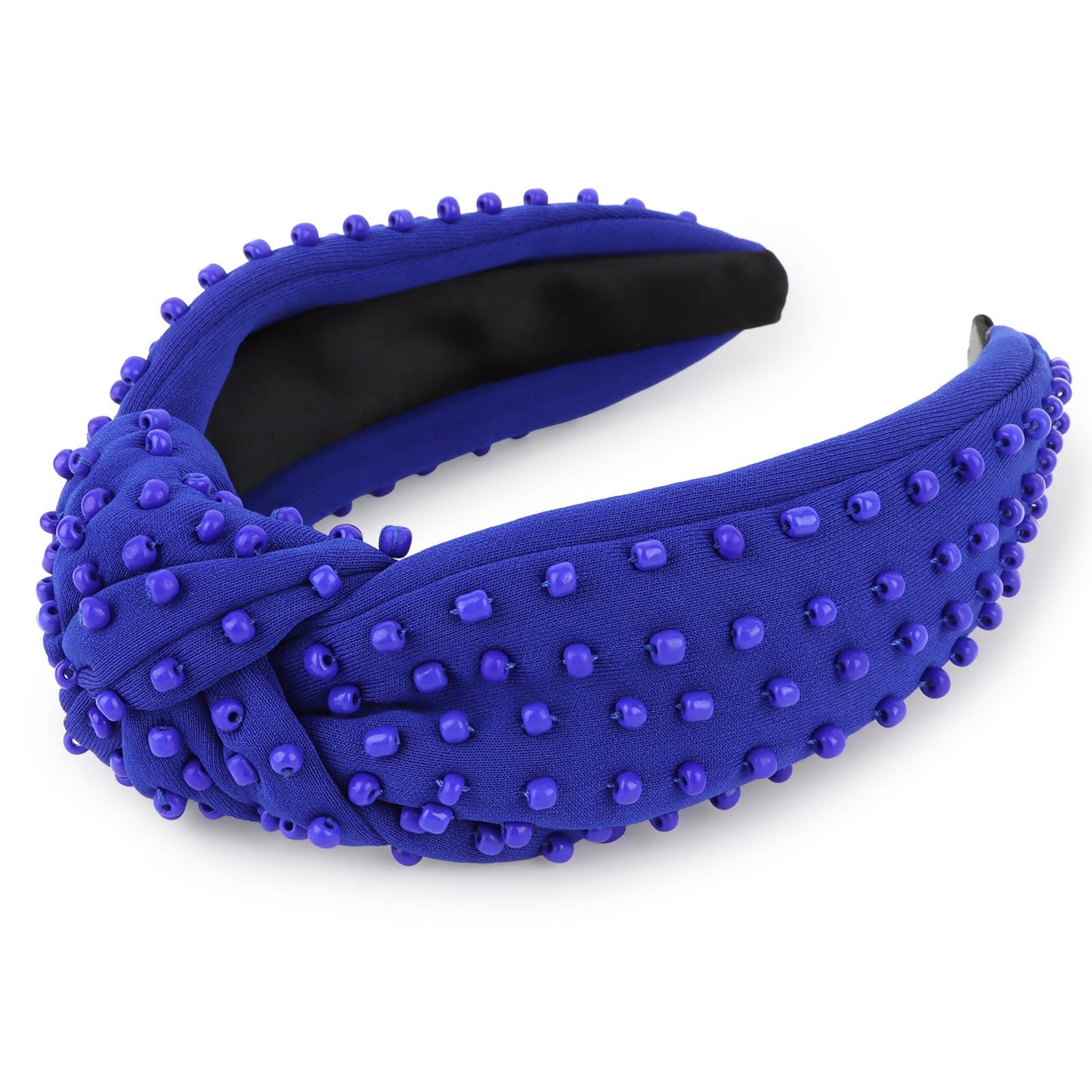 YISSION Royal Blue Knotted Headband for Women - Wide Beaded Hair Hoop, Stylish Hair Accessory for Daily Wear, Parties & Casual Outfits