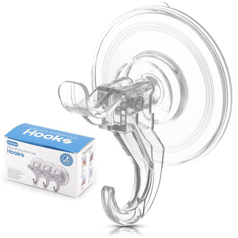 Antimbee 3 Pack Suction Cup Hooks, Clear Suction Cup Hanger, Removable Small Suction Cups for Shower, Bathroom, Glass, Door, Windows, Kitchen-Max Hanging up to 11 lbs on Smooth Surface