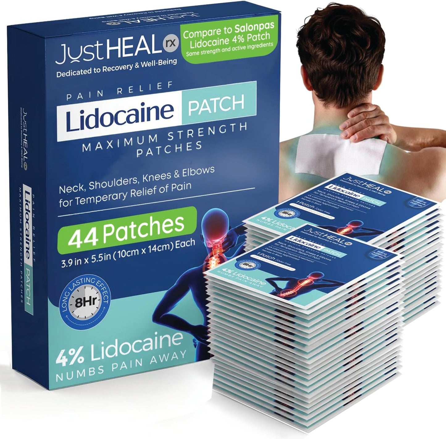Lidocaine Pain Relief Patches - 4% Numbing Gel for Knee, Sciatica, Neck & Back Pain | 32 Pack Maximum Strength