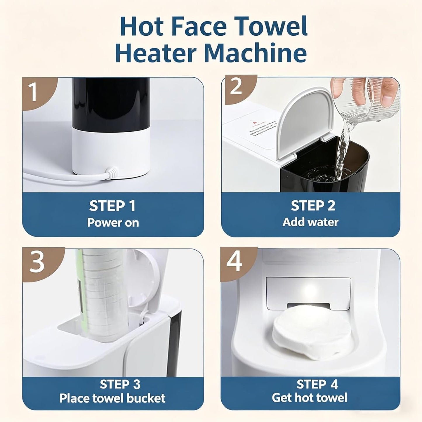 Automatic Towel Warmer - Hot Face Towel Heater with 55°C Constant Temperature | Includes 20 Compressed Towels