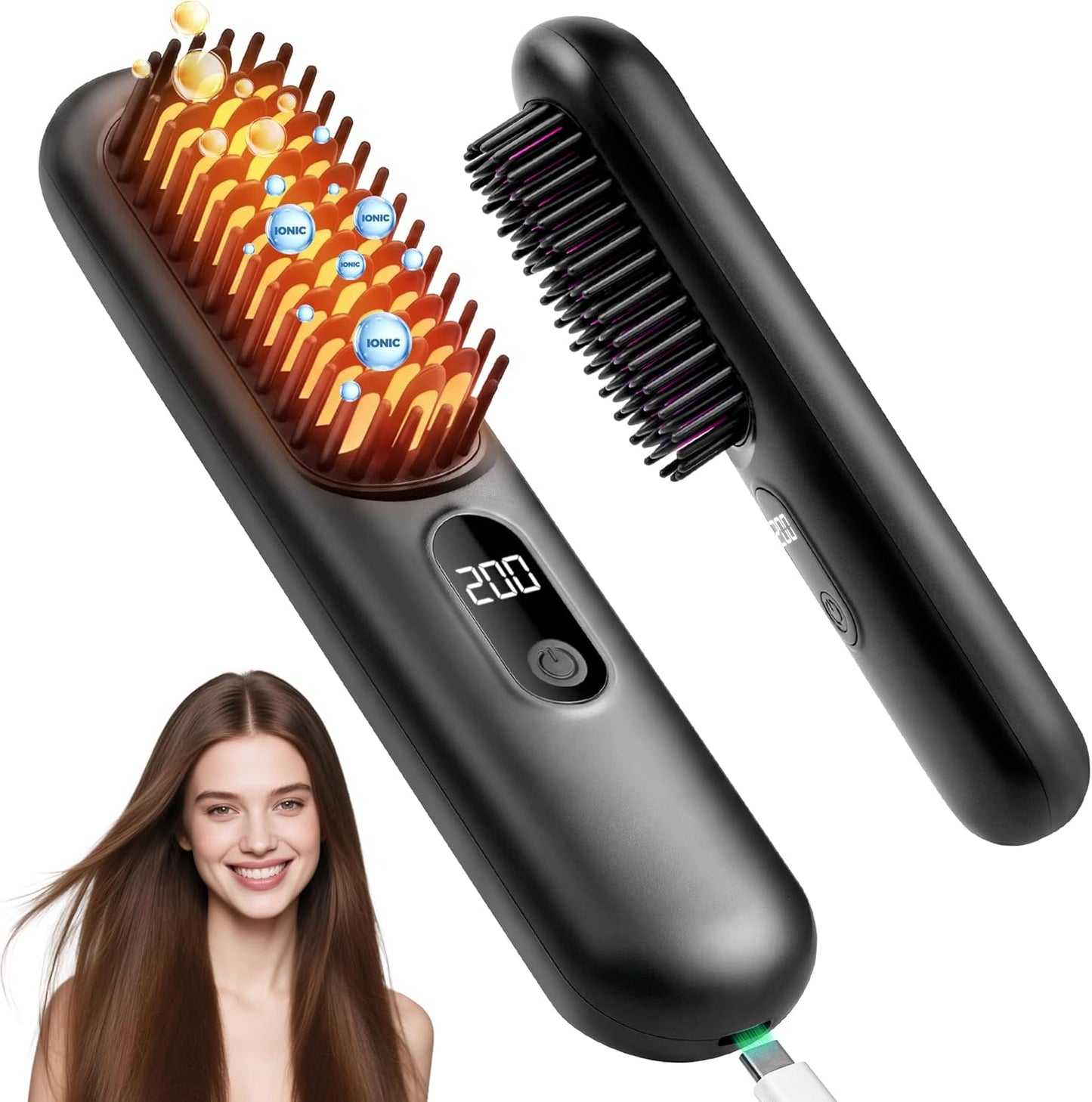 Cordless Hair Straightener Brush - Go Brush Pro 2026 | Fast Heating, Sleek Design