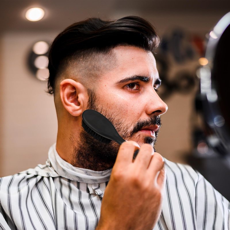 Mozeat Lens Hair Brush, 2 PCS Natural Boar Bristle, ABS Handle Professional Barber Brush for Detangling, Smoothing, Restores Shine, Beard Brush for Men