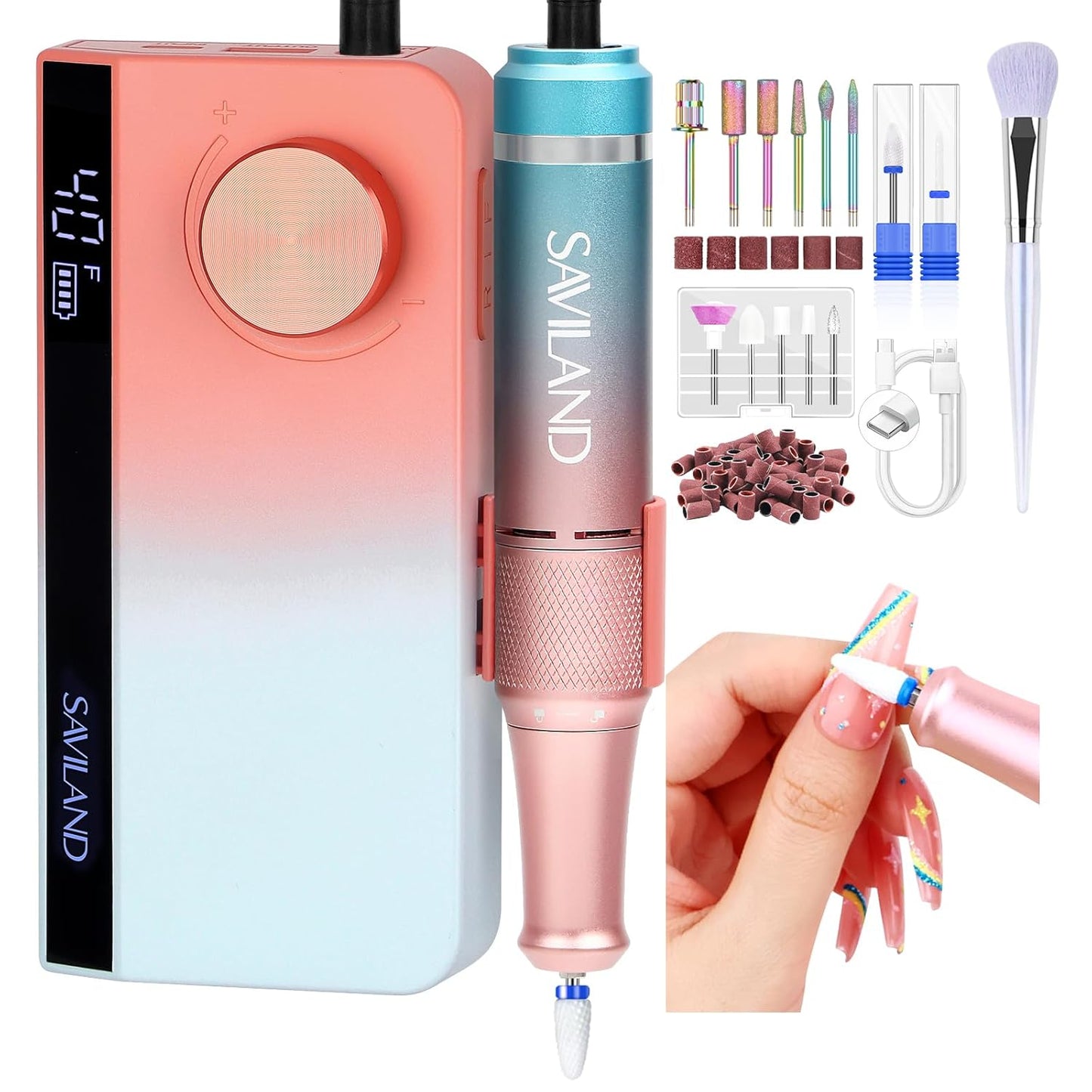 SAVILAND 50000 RPM Nail Drill - Professional Electric Nail File for Fast Acrylic Manicure | Portable Rechargeable Design