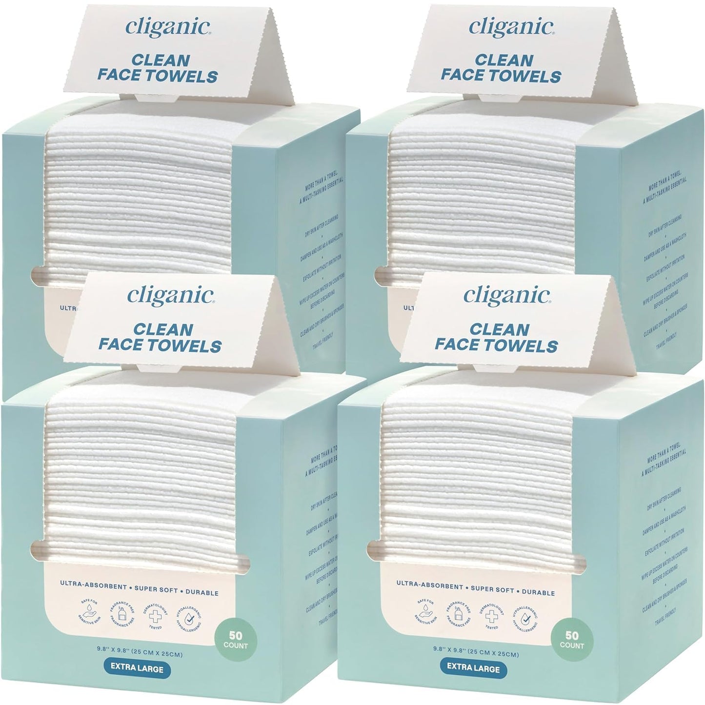 Clean Face Towels XL - Ultra-Absorbent Hypoallergenic Makeup Remover Wipes | 50 Ct, Soft & Hygienic for All Skin Types