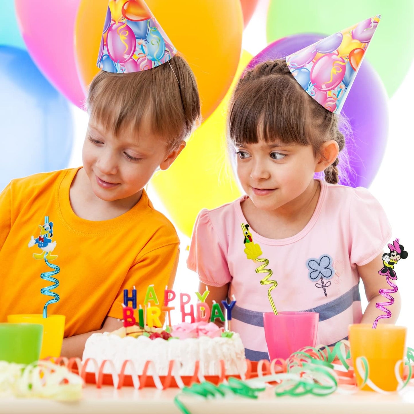 Mouse Straws - 25pcs Reusable Party Supplies with 2 Cleaning Brushes | Fun Birthday Favors for Kids