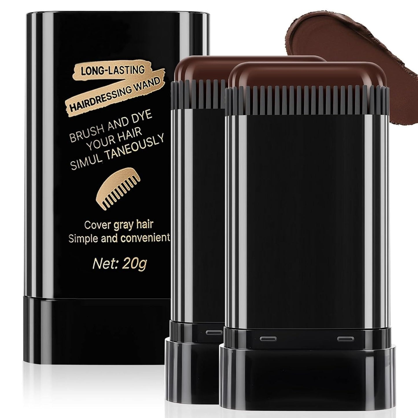 Root-Touch-Up Hair Color Stick & Comb - Instant Waterproof Black Dye for Gray Coverage | Portable 2-in-1 Cream Formula