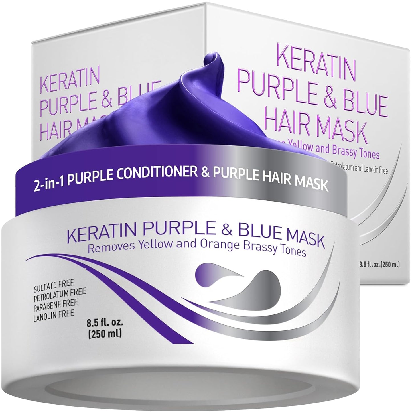Keratin Purple Hair Mask - Deep Conditioner for Blonde, Silver & Gray Hair | Neutralizes Brassiness