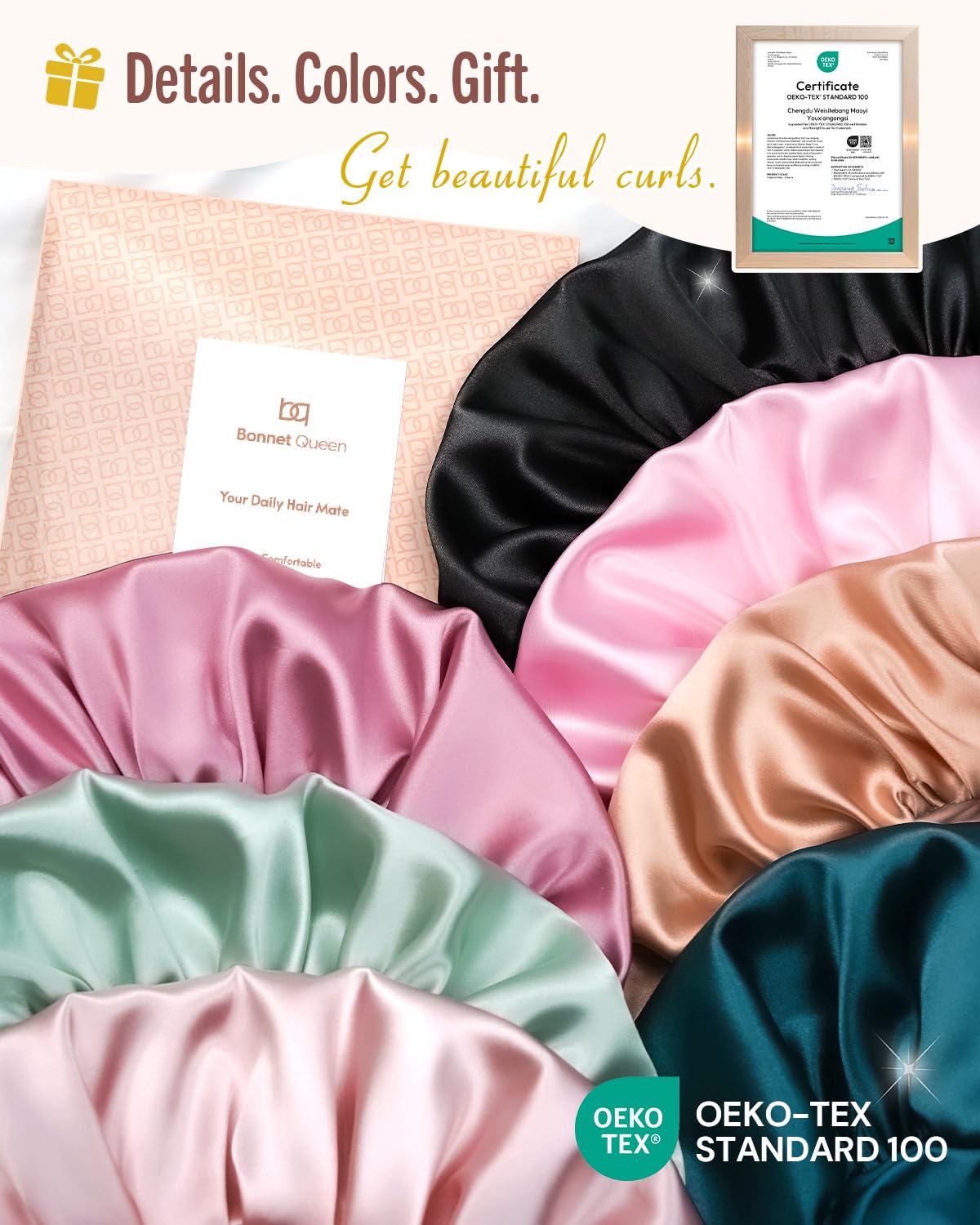 BONNET QUEEN Double Layer Silk Bonnet for Sleeping for Women Satin Bonnet Night Sleep Cap Wrap for Curly Hair with Adjustable Tie Band,Black