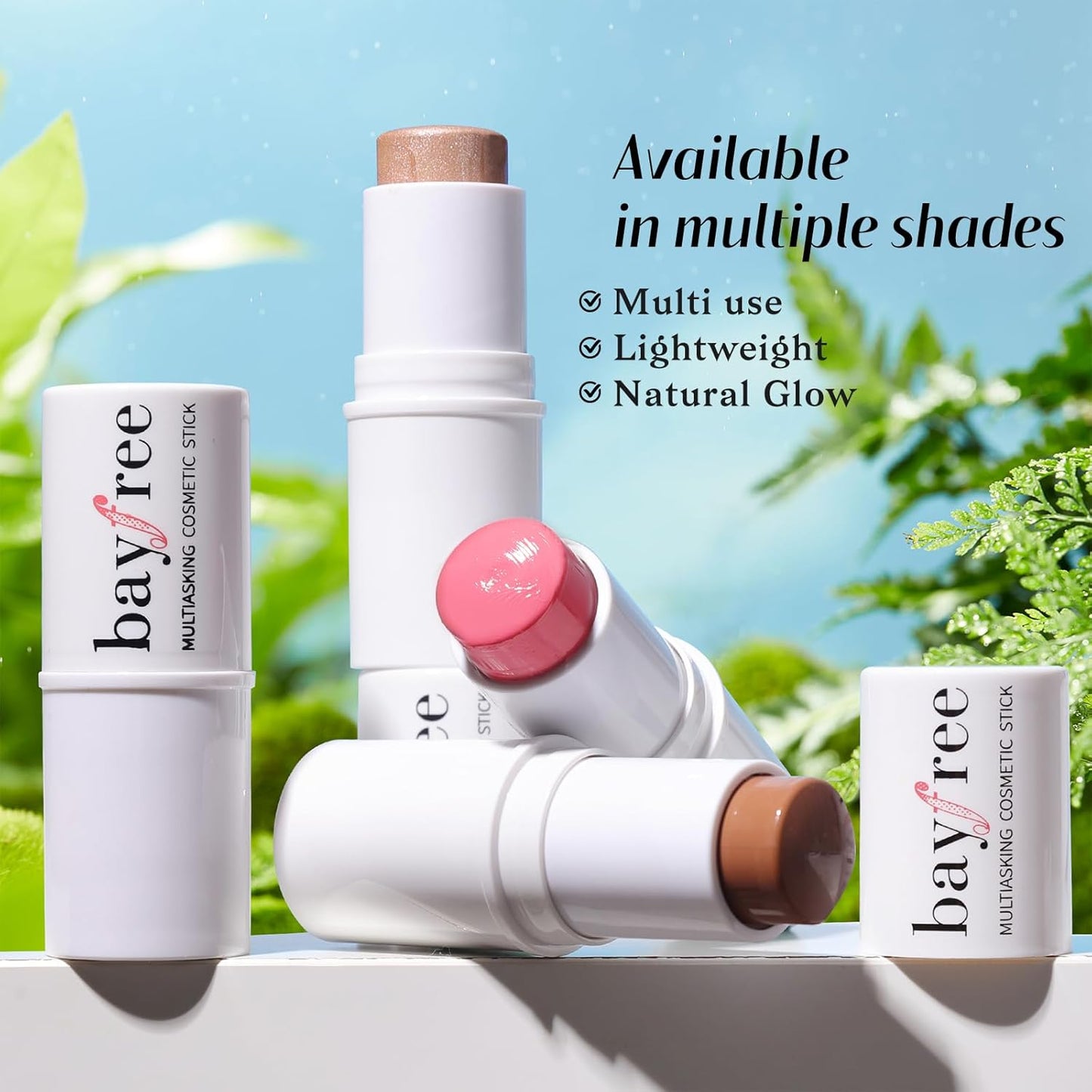 KIMUSE Cream Blush, Highlighter & Contour Stick Trio - Long-Lasting Face Makeup Set with Brush