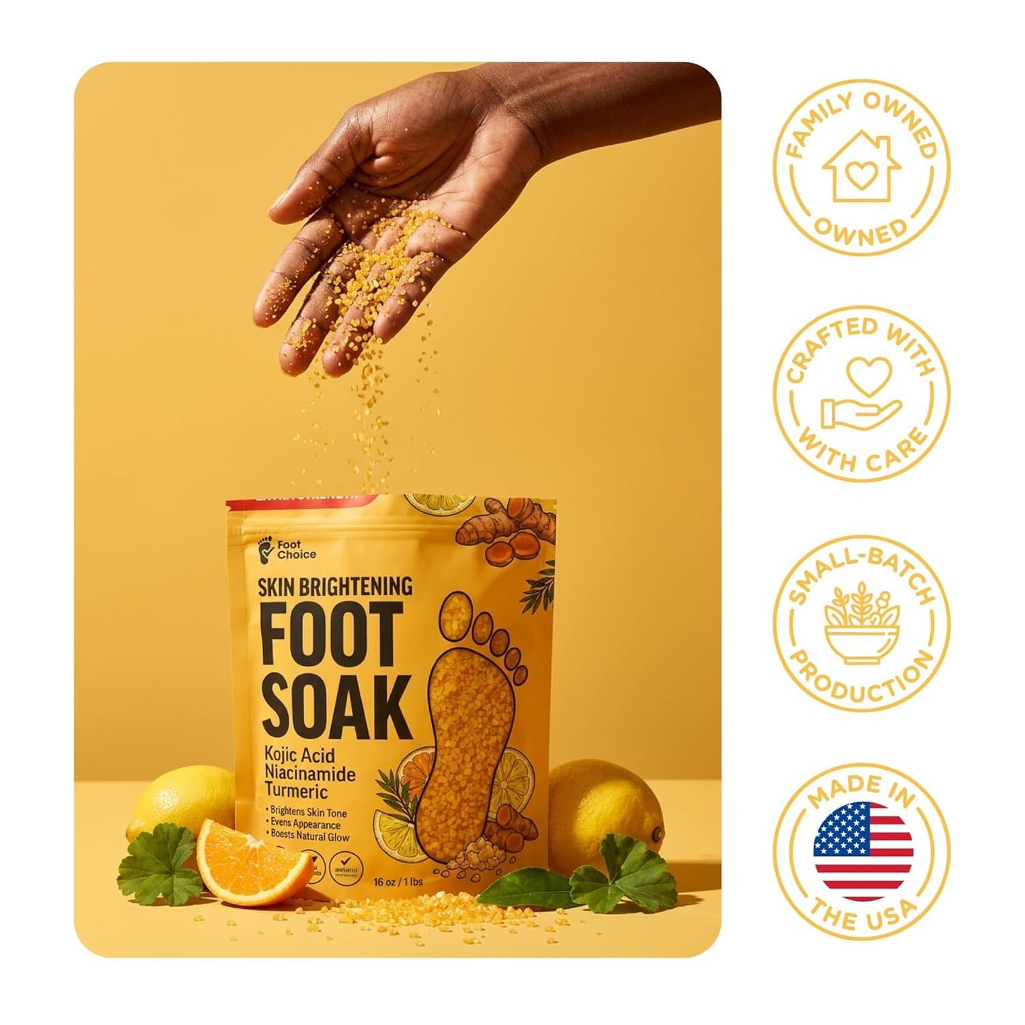Foot Choice Skin Brightening Foot Soak with Kojic Acid & Niacinamide - Evens Skin Tone, Boosts Glow & Softens Calluses - Turmeric & Vitamin C - 2 Pack