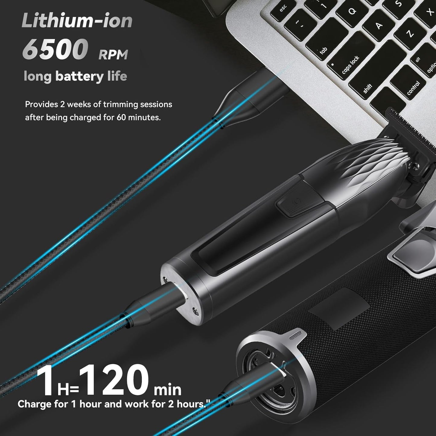 Professional Cordless Hair Clippers - 240Min Runtime, LED Display | Quiet Haircut Kit for Men, Women & Kids with 6 Guide Combs