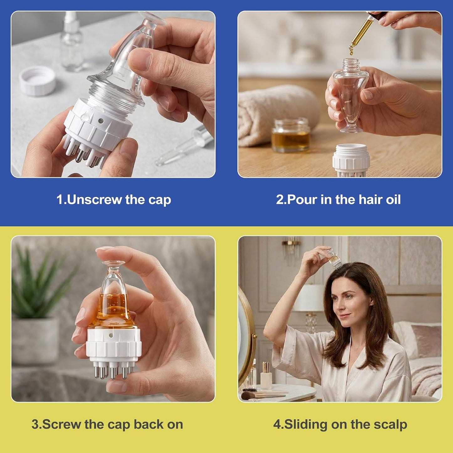 Silicone-Tipped Scalp Applicator Comb - Even Serum & Oil Distribution | Gentle Massage Design, Travel-Friendly
