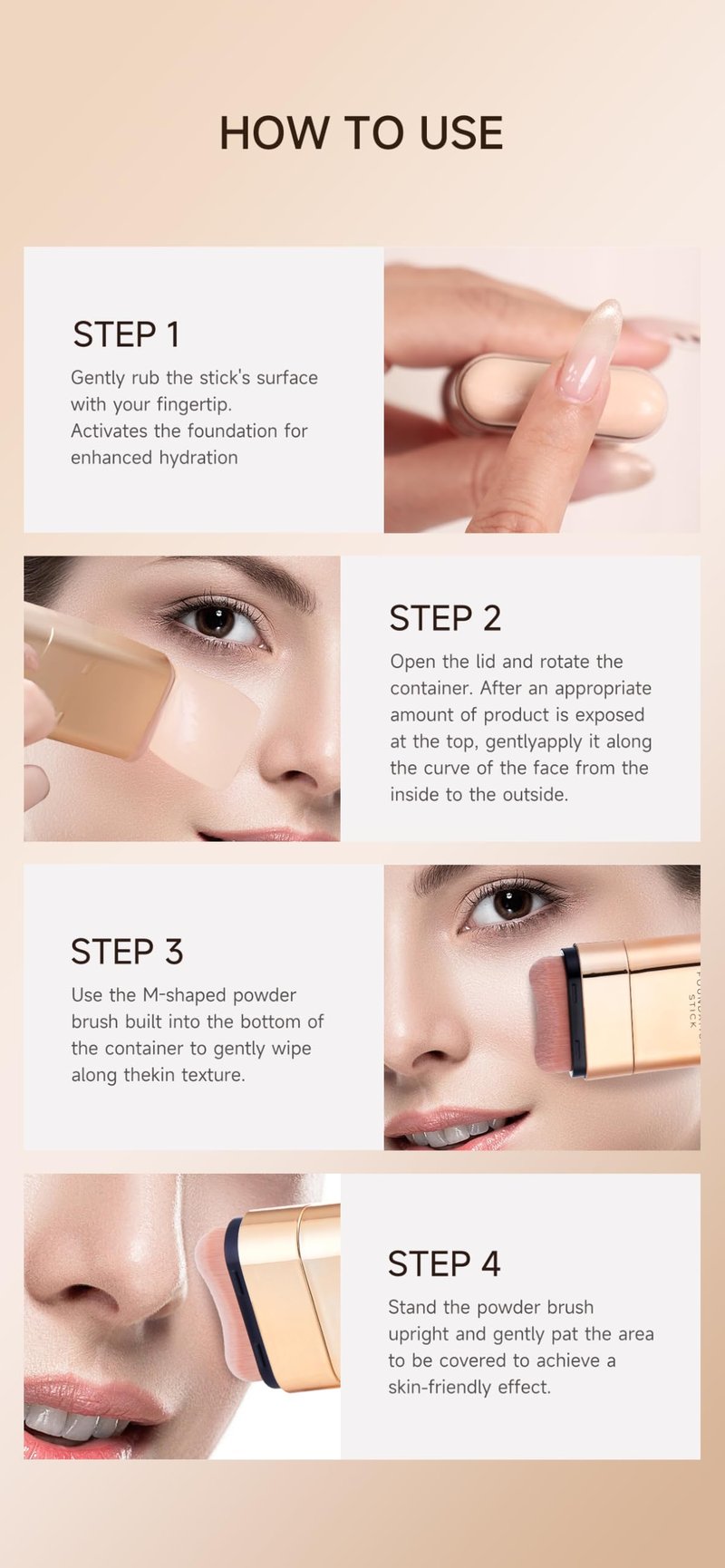 QIANWHITE Korean Foundation Stick for Mature Skin, Waterproof Natural Nude Full Coverage Foundation Makeup Concealer, Double Head Foundations Make Up Sticks with Brush for All Skin (#05 CHOCOLATE)