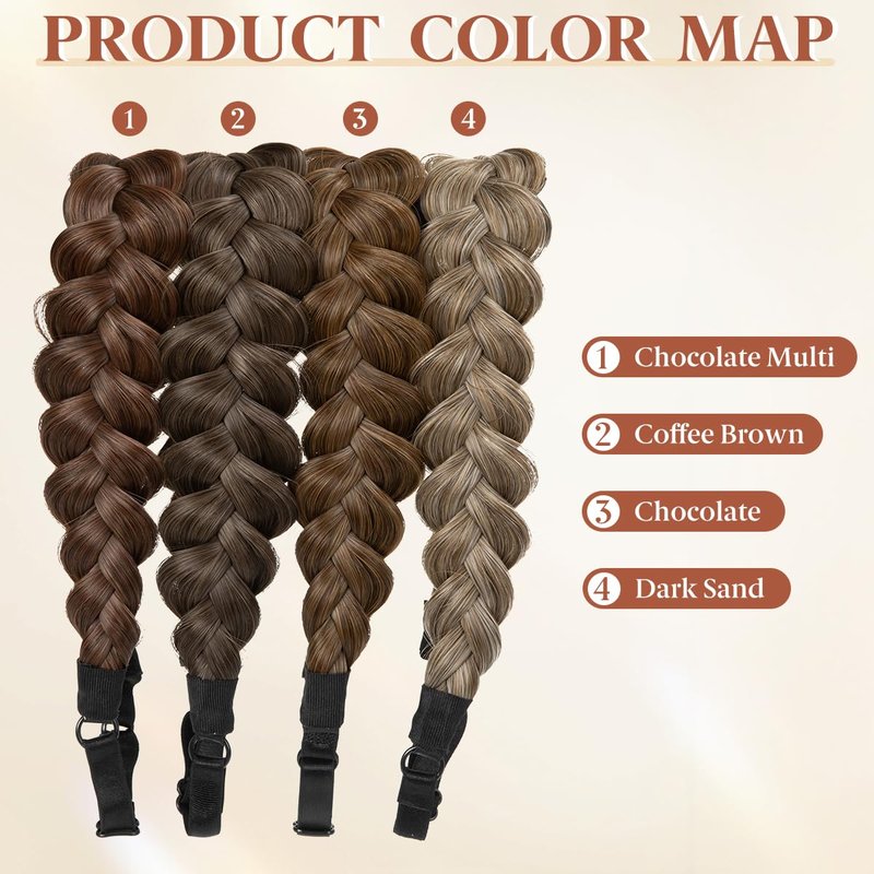 CJL Hair Wide Elastic Braided Headband for Women - Adjustable Synthetic Hair Braid | Chocolate Color
