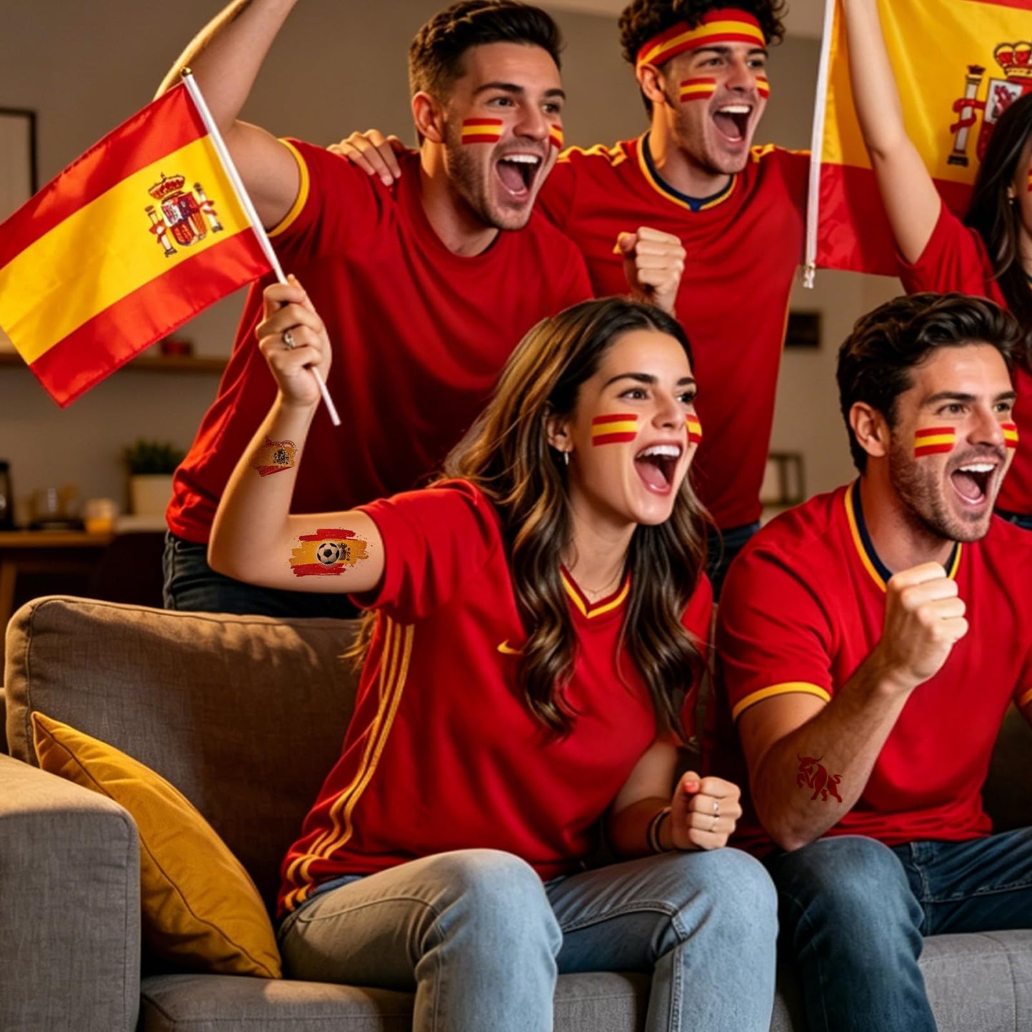 Spain Flag, World cup stickers for Face and Body Painting,Pre-cut Temporary Tattoos,2026 USA‑Canada‑Mexico FIFA World Cup Fan Flag, Double‑Sided Printed with Brass Grommets