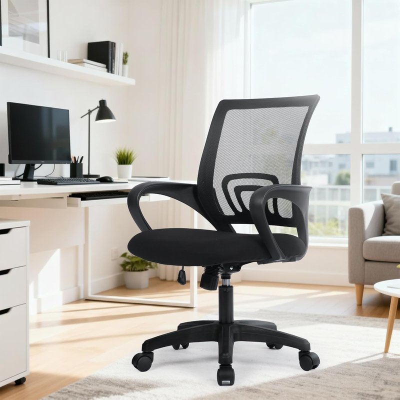 Ergonomic Office Desk Chair - Mesh Gaming Cushion Seat with Adjustable Height & Lumbar Support | Black