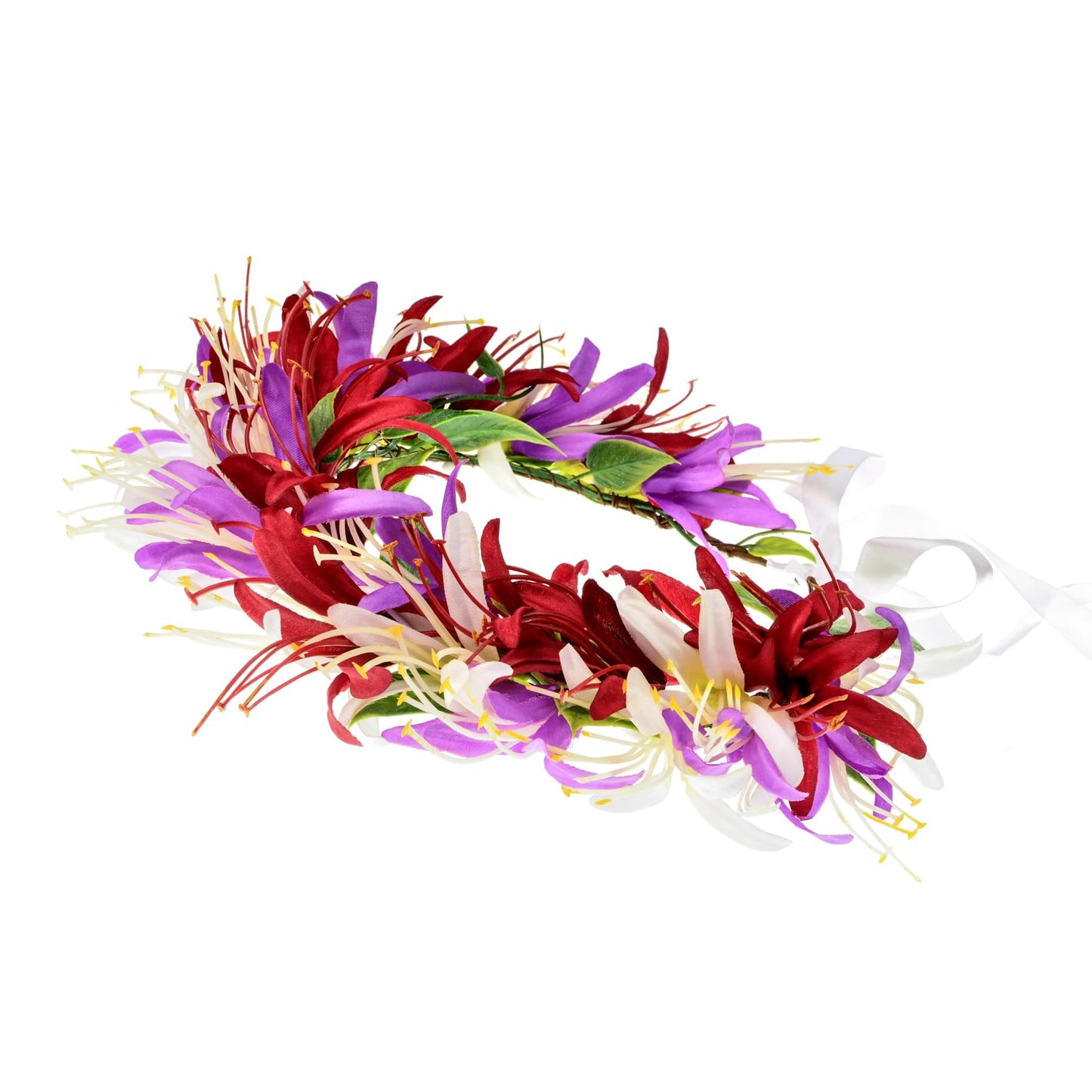 Delicate Dew Women Hawaiian Flower Headband Tropical Luau Flower Headpiece for Beach Party(Purple Burgundy Ivory)