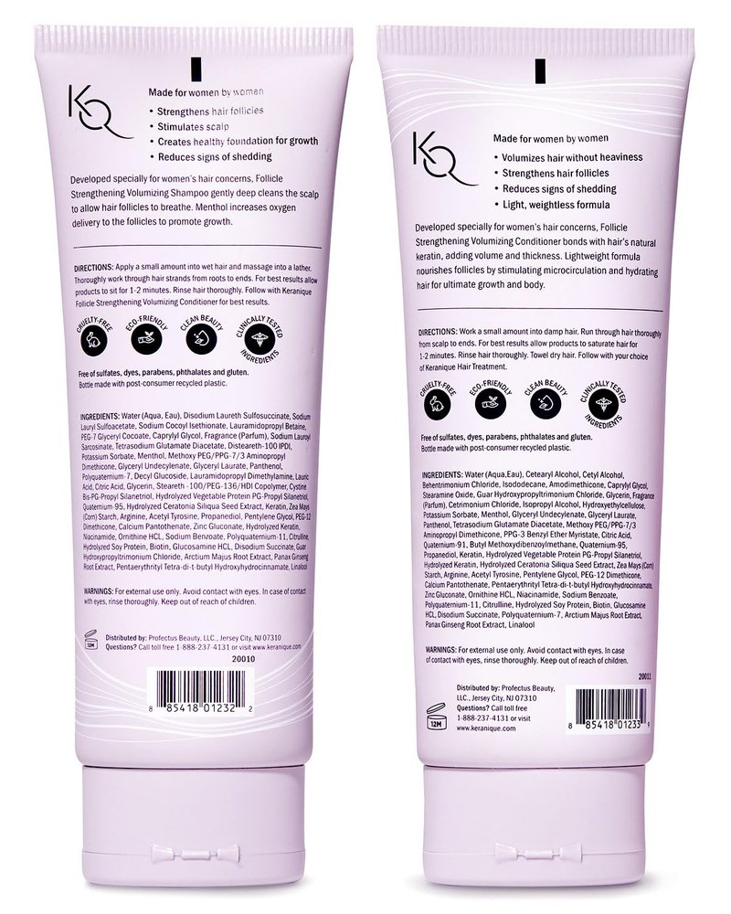 Keranique Volumizing Shampoo & Conditioner Set | Hair Repair & Growth Support with Keratin, Biotin & Niacinamide - Lightweight Formula