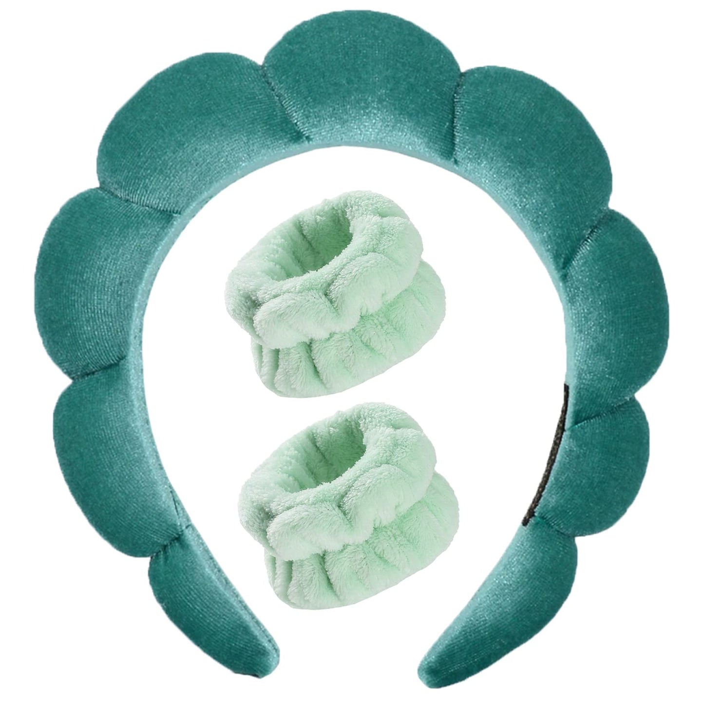 Velvet Spa Headband for Washing Face | Bubble Makeup Headband with Wristbands - Blue
