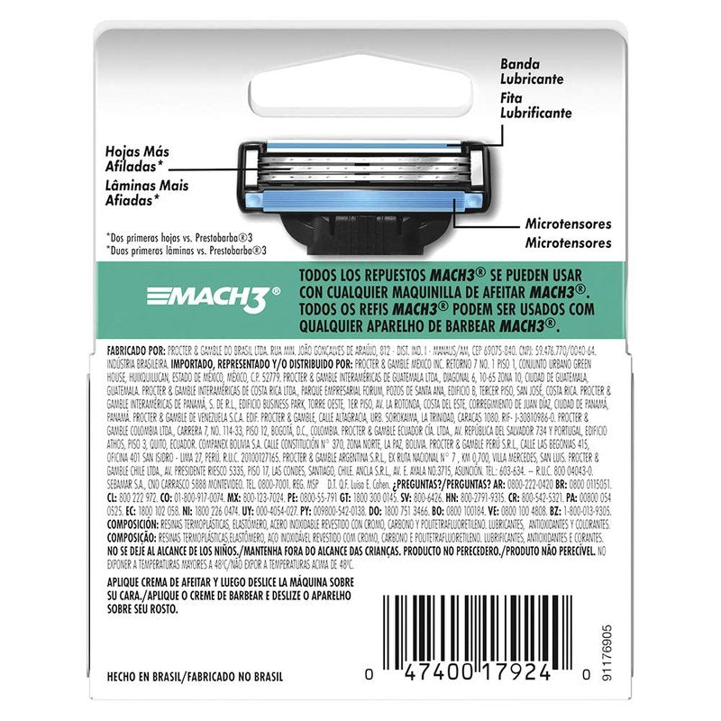 Gillette Mach3 Replacement Razor Blade Cartridges, 2 Count, Beige, Men's Adult Males, 2 Blades, 2 Pieces