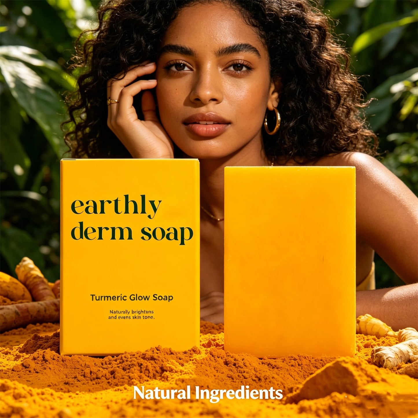 Earthly Derm soap Turmeric Glow Soap, Natural Handmade Bar, Gentle Cleansing and Moisturizing, for All Skin Types (1PCS, 3.5OZ)