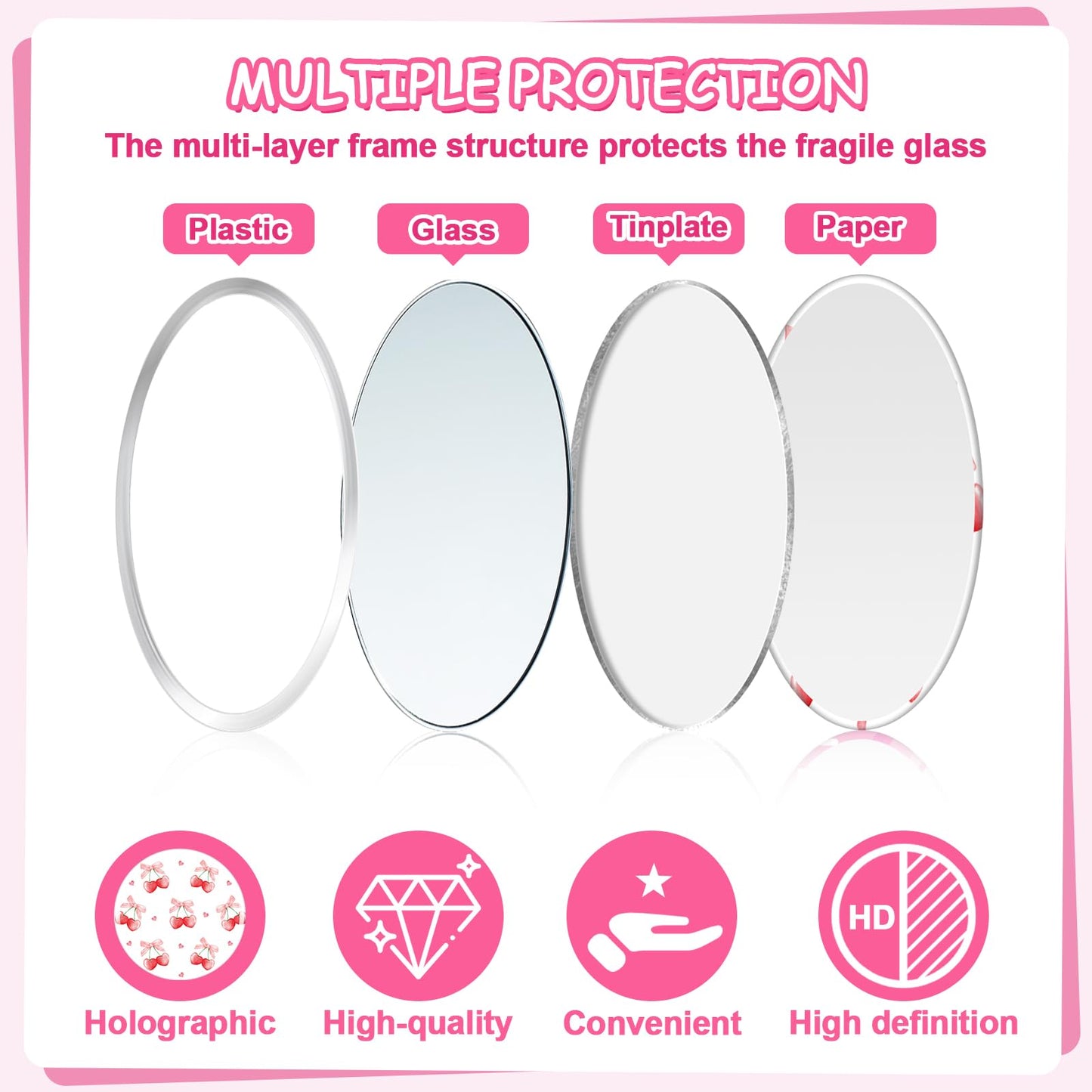 Weysat 24 Pcs Cherry Bow Compact Mirrors Bulk 2.7" Small Round Portable Pink Pocket Makeup Mirror for Girls Women Coquette Preppy Birthday Bridal Shower Weddings Party Favors Decorations