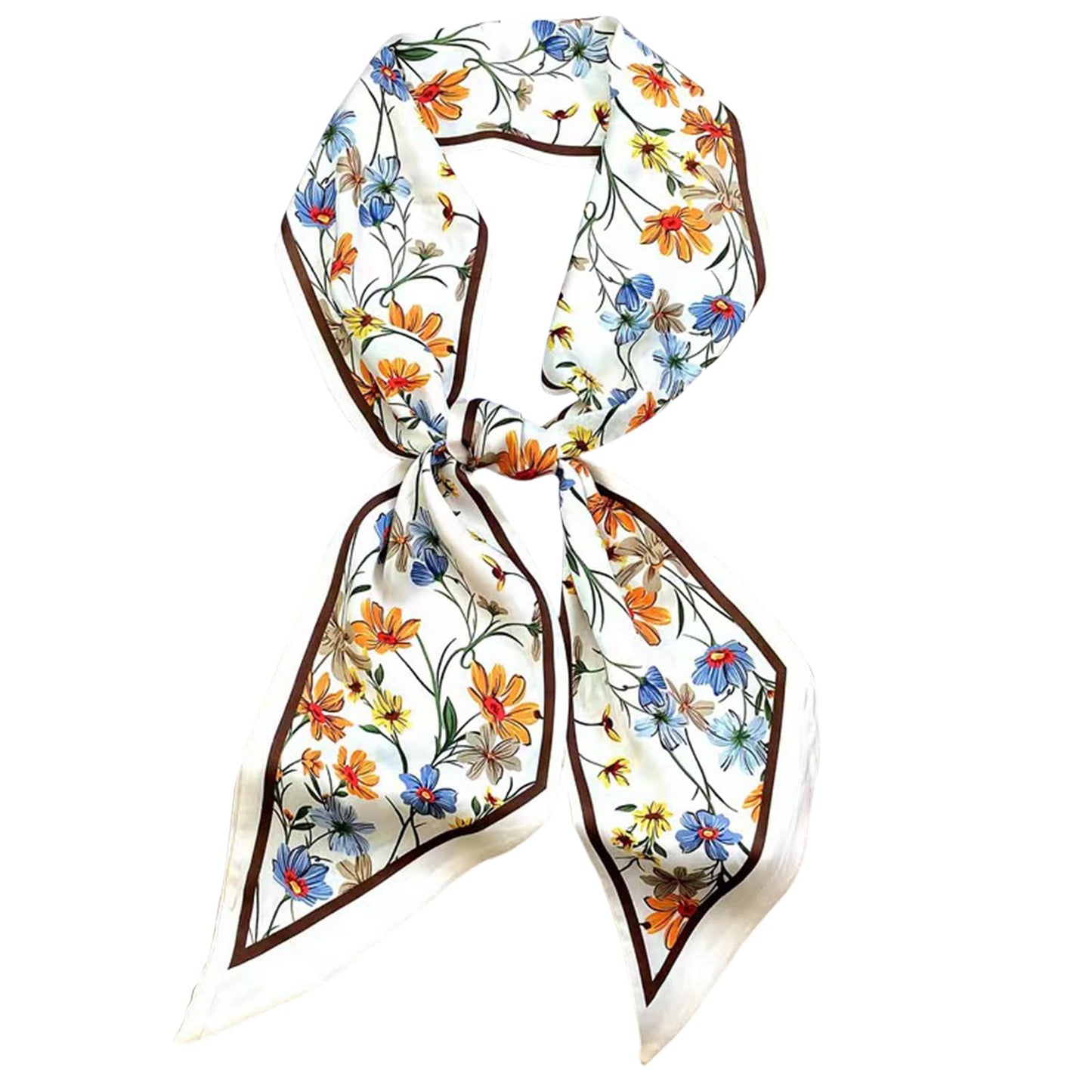 Head Scarf Hair Neck Scarves For Women Fashion Purse Bag Scarfs For Handbags Silky Long Thin Satin Headscarf colorful Flowers