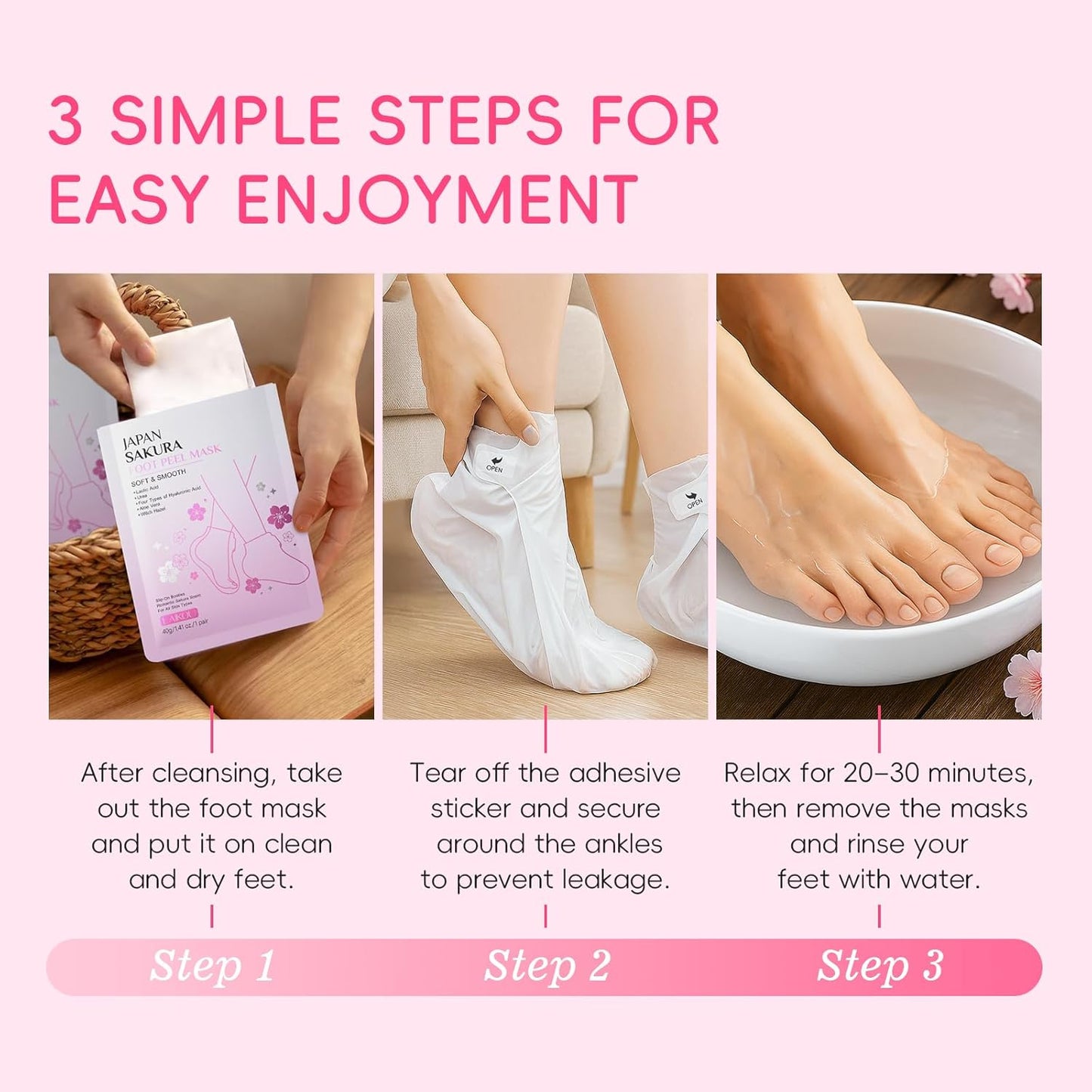 Sakura Moisturizing Foot Mask - Deep Hydration for Dry, Cracked Feet | 5 Pack of Softening Socks