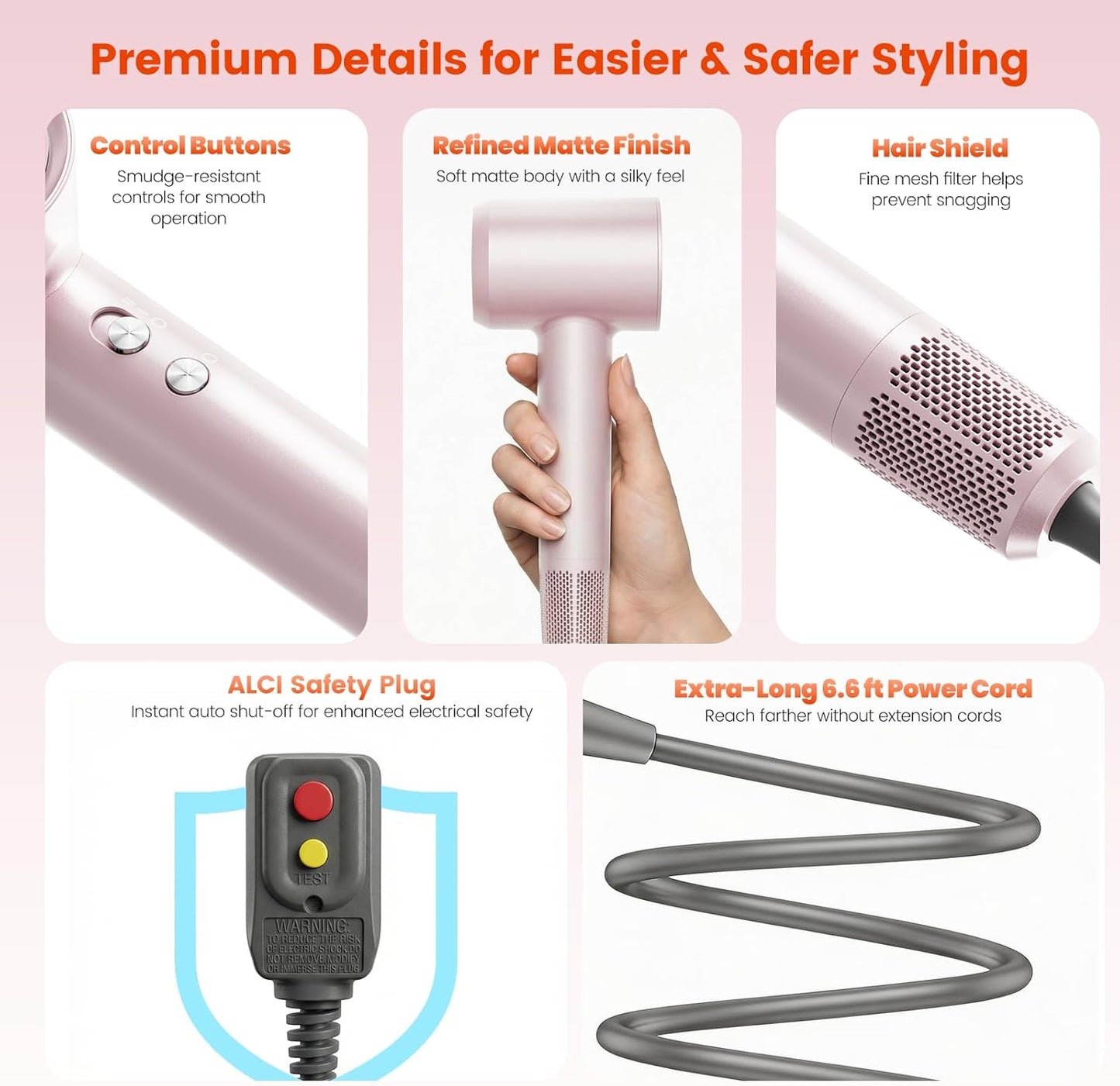 High-Speed Ionic Hair Dryer - 160,000 RPM Brushless Motor for Fast Drying | Low Noise, Magnetic Diffuser & Nozzle for Curly Hair