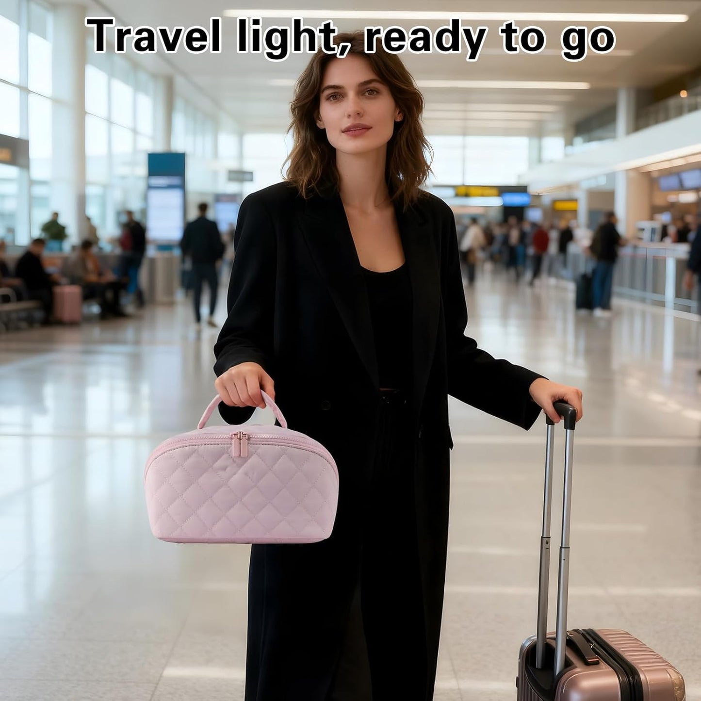 Travel Makeup Bag - Waterproof Padded Cosmetic Organizer for Women | Wide-Open Pouch in Pink