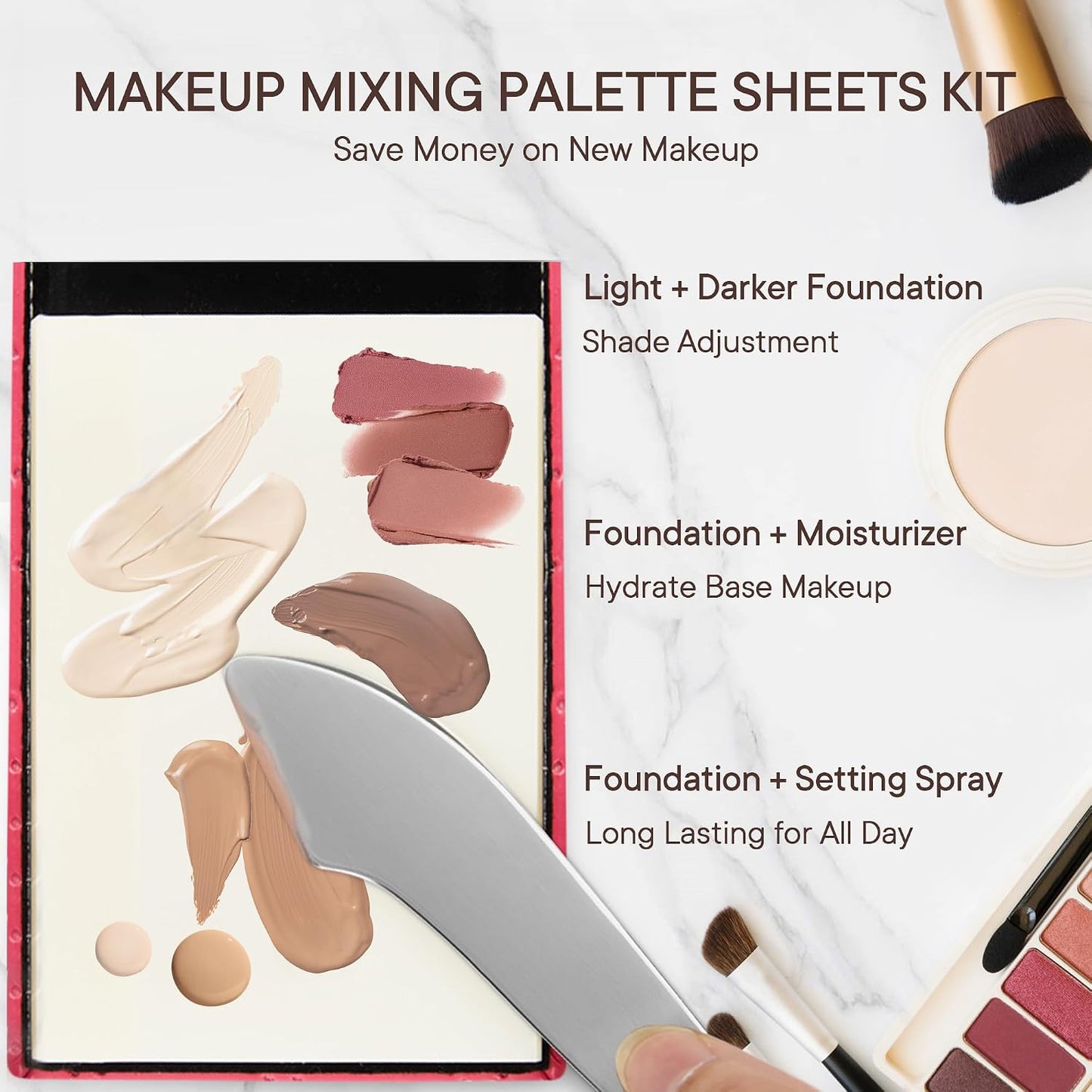 Pocket Makeup Palette Mirror - 100 Disposable Sheets & Spatula | Travel Toiletry Essentials for Makeup Artists