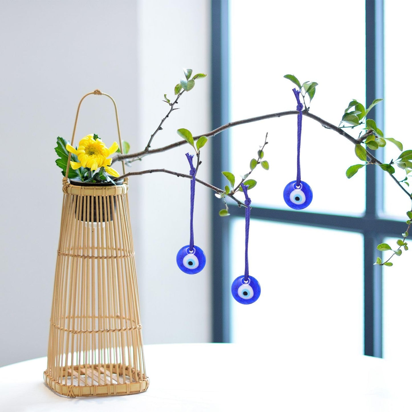 6Pcs Turkish Blue Evil Eye Hanging Decor Glass Eye Pendant Ornaments for Wall Decor Unique Turkish Style Blue Eye Beads for Home Decoration and Protection