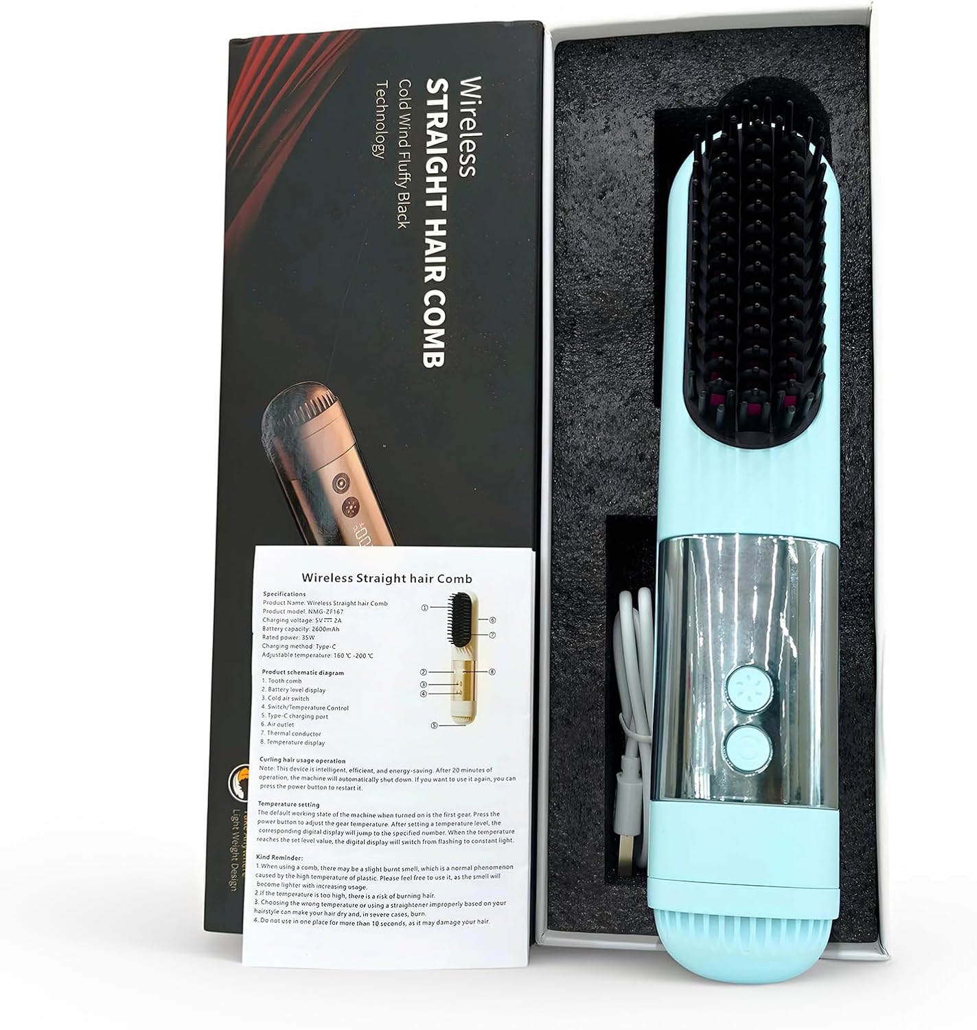 Go Brush Pro - Ionic Ceramic Straightening Brush for Short Hair | 3 Heat Settings, Fast 30s Heat, USB-C Rechargeable (Brown)