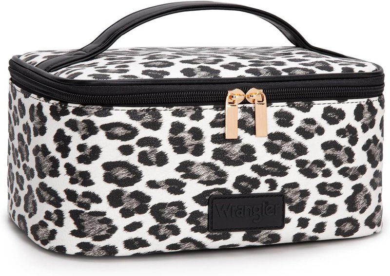 Travel Makeup Bag Set - Large Cosmetic Organizer with Brush Holder & Divider | Portable Toiletry Bag for Women - Leopard Print