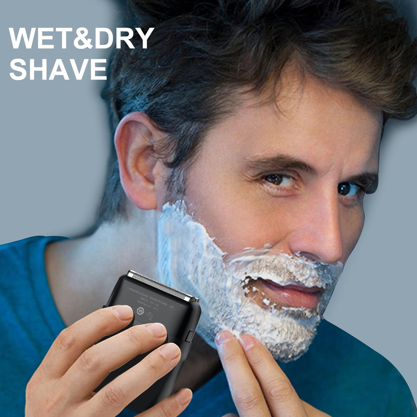 Electric Shavers for Men, Mini Travel Electric Razor, Foil Shaver for Men, Fast Rechargeable Dual Floating Blades IPX7 Waterproof Wet Dry Face Razor-Light Black