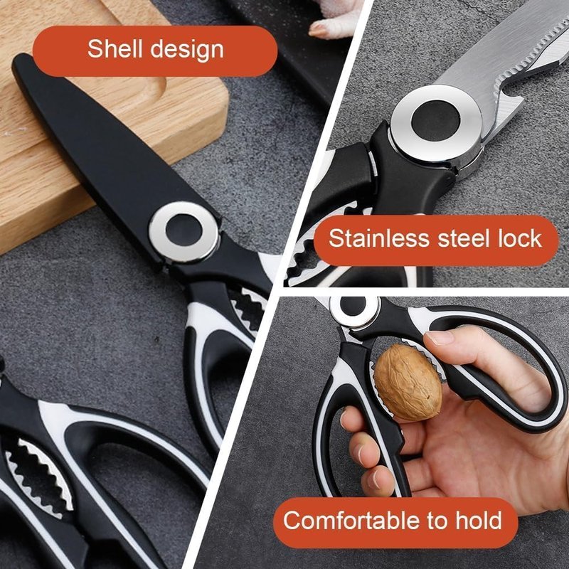 Heavy Duty Kitchen Scissors – Stainless Steel All-Purpose Cooking Shears for Meat, Chicken, Fish, Poultry, Herbs and Bread, Dishwasher Safe Food Prep Scissors(Black)