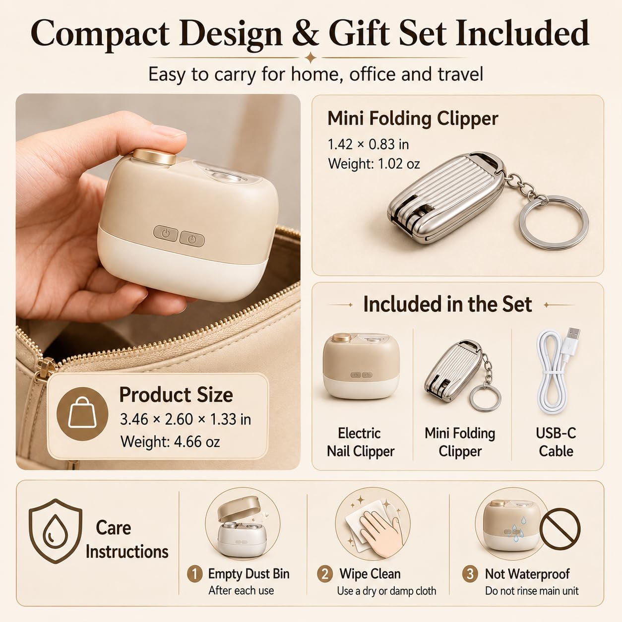 Electric Nail Clippers 2026 Upgraded, 2-in-1 Automatic Nail Trimmer with Nail Polishing, LED Light, 2 Adjustable Speeds, USB Rechargeable for Seniors, Adults, Kids, Includes Mini Folding Clipper