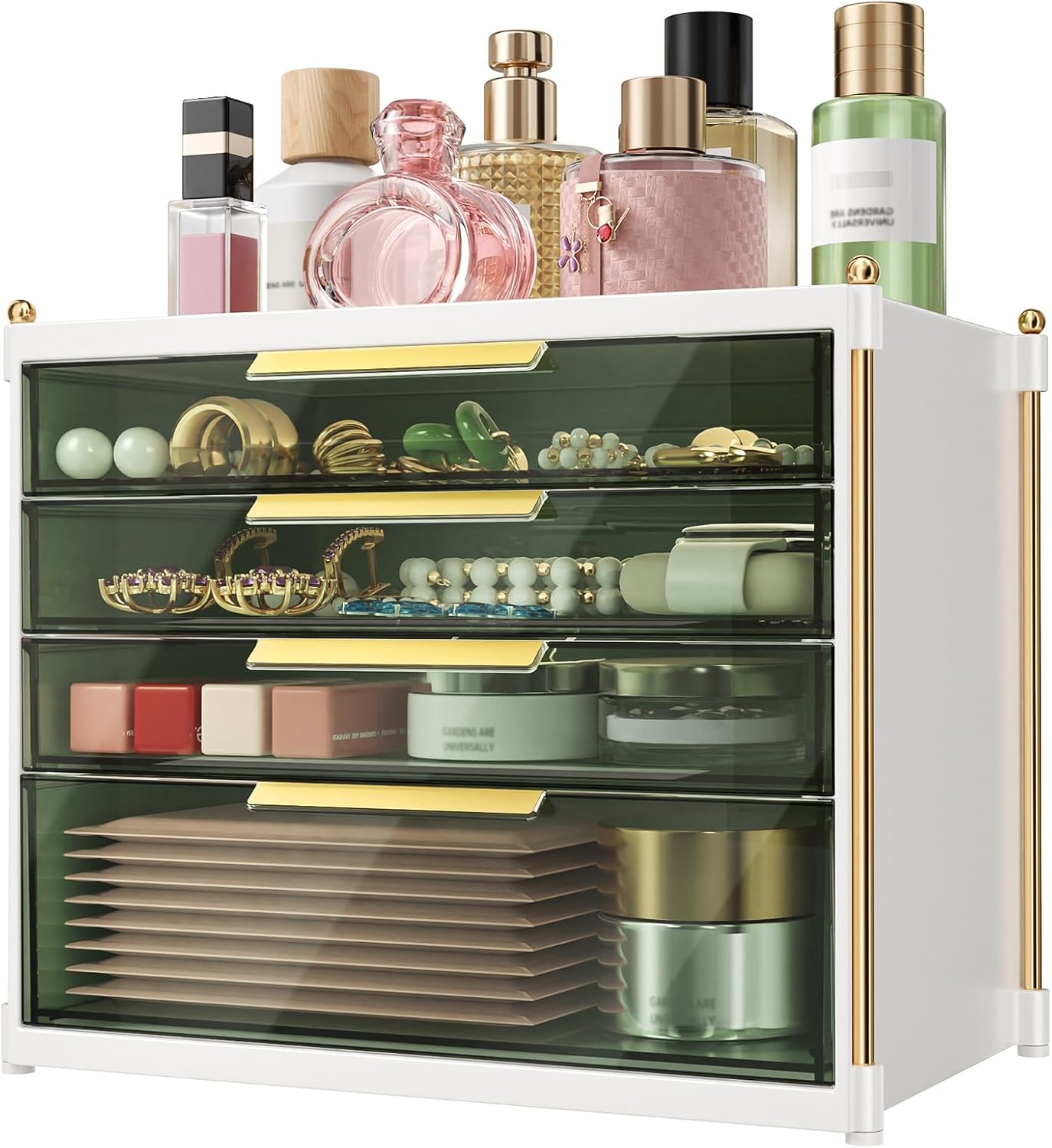 Aveniee 4-Drawer Makeup Organizer | Plastic Vanity Storage for Cosmetics, Skincare & Jewelry - White