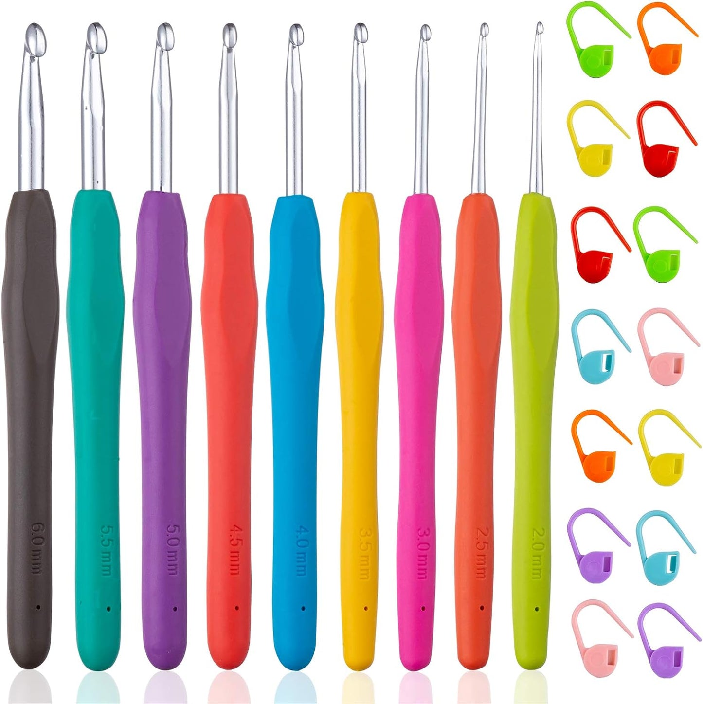 Ergonomic Crochet Hooks Set - 21 Sizes 0.5–10.0mm | Soft Grip Needles with Roll Bag for Comfort