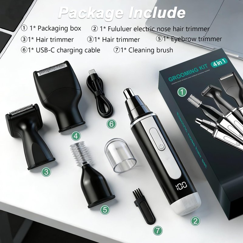 Joy RuDa Ear and Nose Hair Trimmer for Men: 2026 New Rechargeable 4-in-1 Ear, Nose, Eyebrow & Beard Trimmers 8500 RPM, LED Indicator & Waterproof Dual Edge Blades (Black)