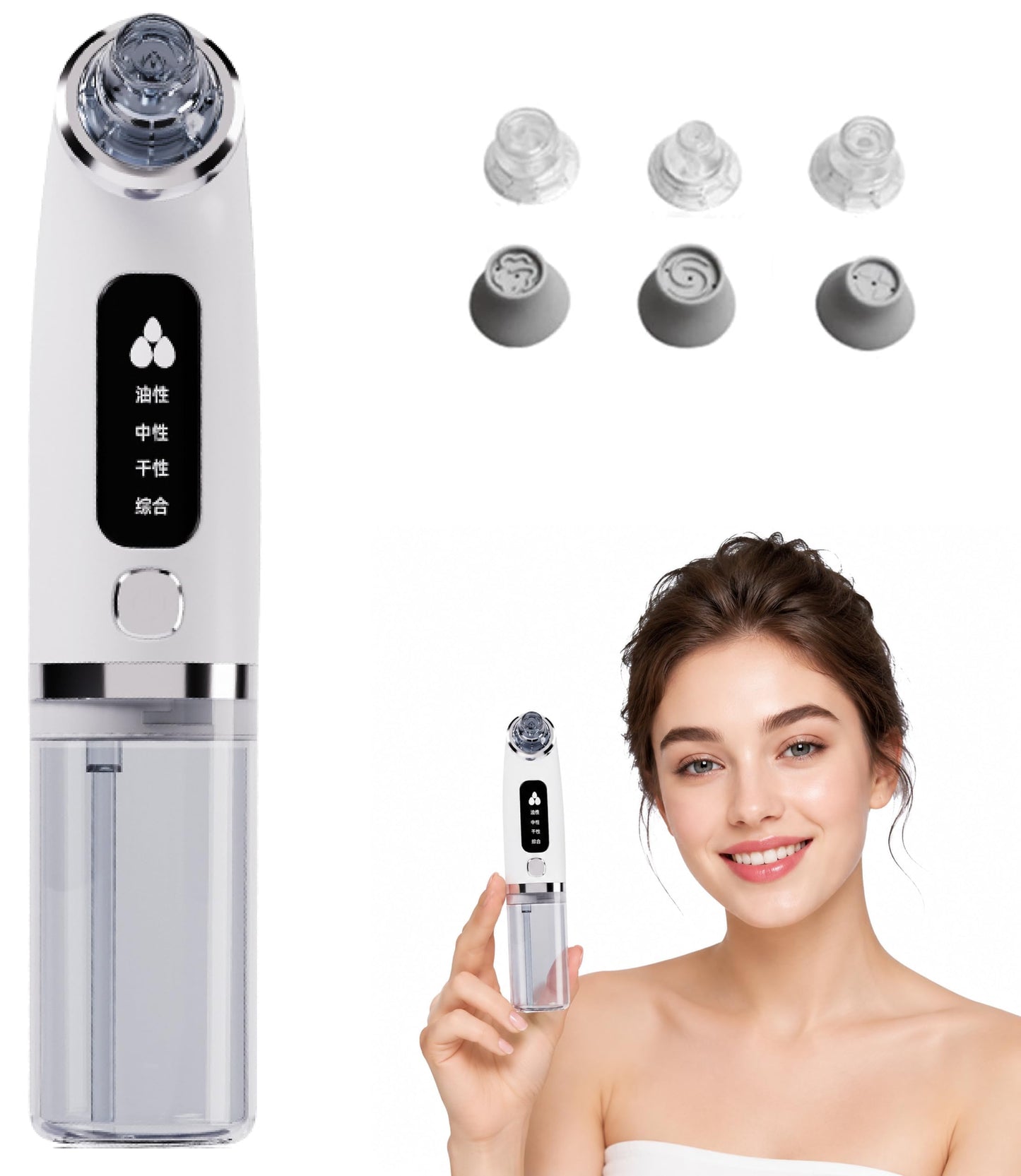 Heated Pore Vacuum, Blackhead Remover with Strong 3-Level Suction, 5 Nozzles for Deep Cleaning Face, Nose & Sensitive Skin.