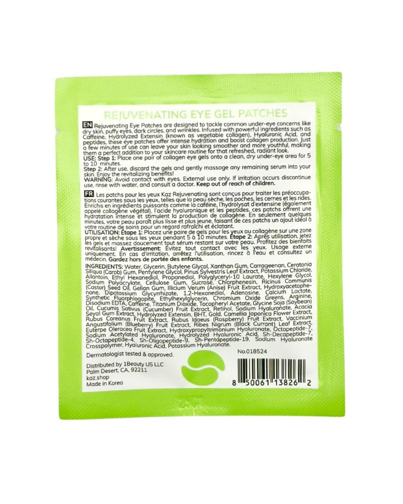 Waxness Kaz Rejuvenating Eye Gel Patches with Caffeine, Hyaluronic Acid & Extensin for Dark Circles & Puffiness, 1 Pair – Professional Skin Care