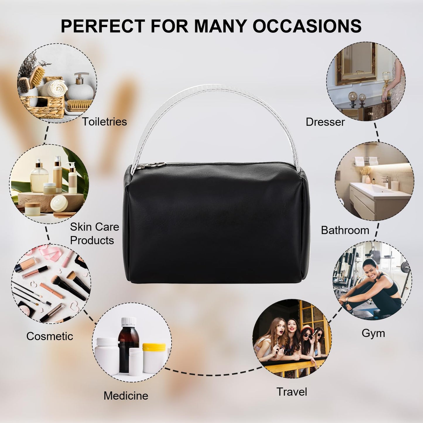 FEHNAG 4 Pack Portable Toothbrush Cases, Breathable Plastic Holders and Leather Travel Toiletry Bags, Organizers for Home, Business, Camping(black)