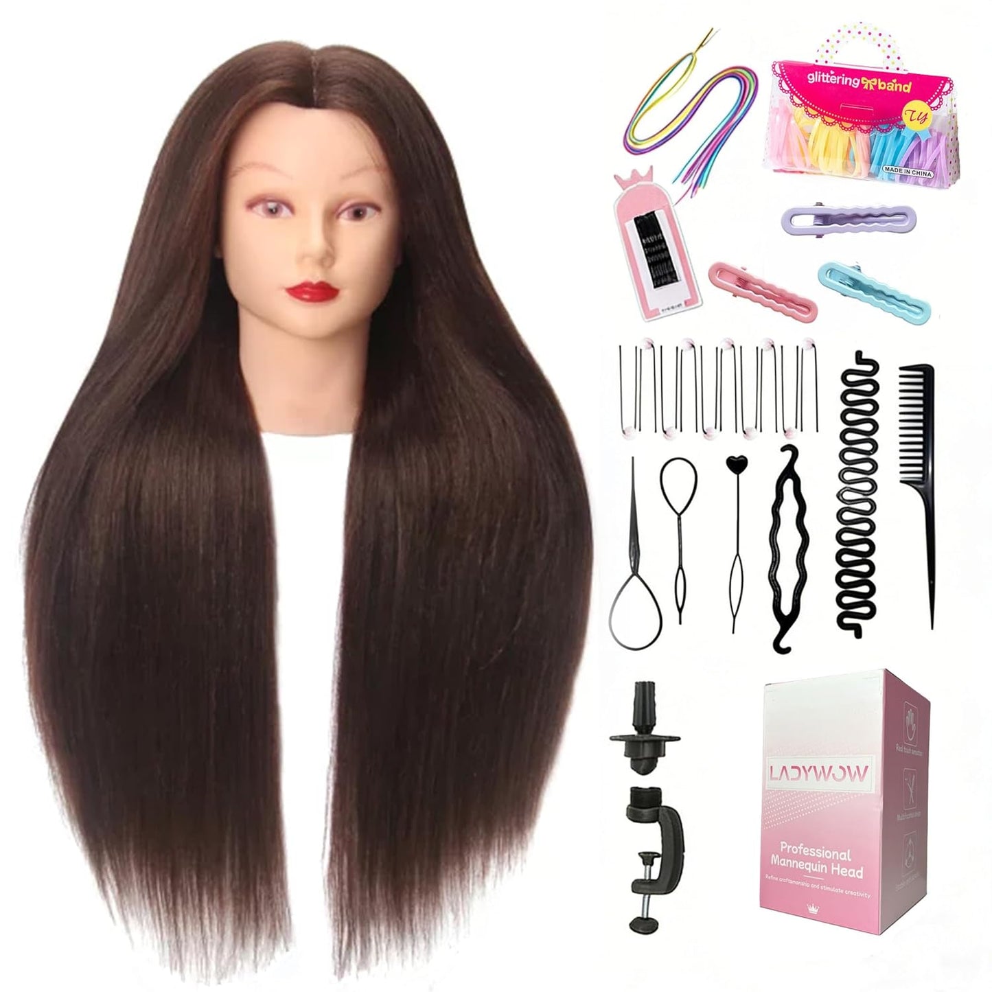 Mannequin Head - 80% Human Hair Styling Practice Tool | 28-Inch for Curling, Braiding, Cutting in Multiple Colors