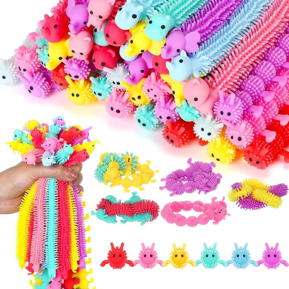Colorful Caterpillar Fidget Strings - 5 Pack Stretchy Stress Relief Toys for Adults | Party Favors