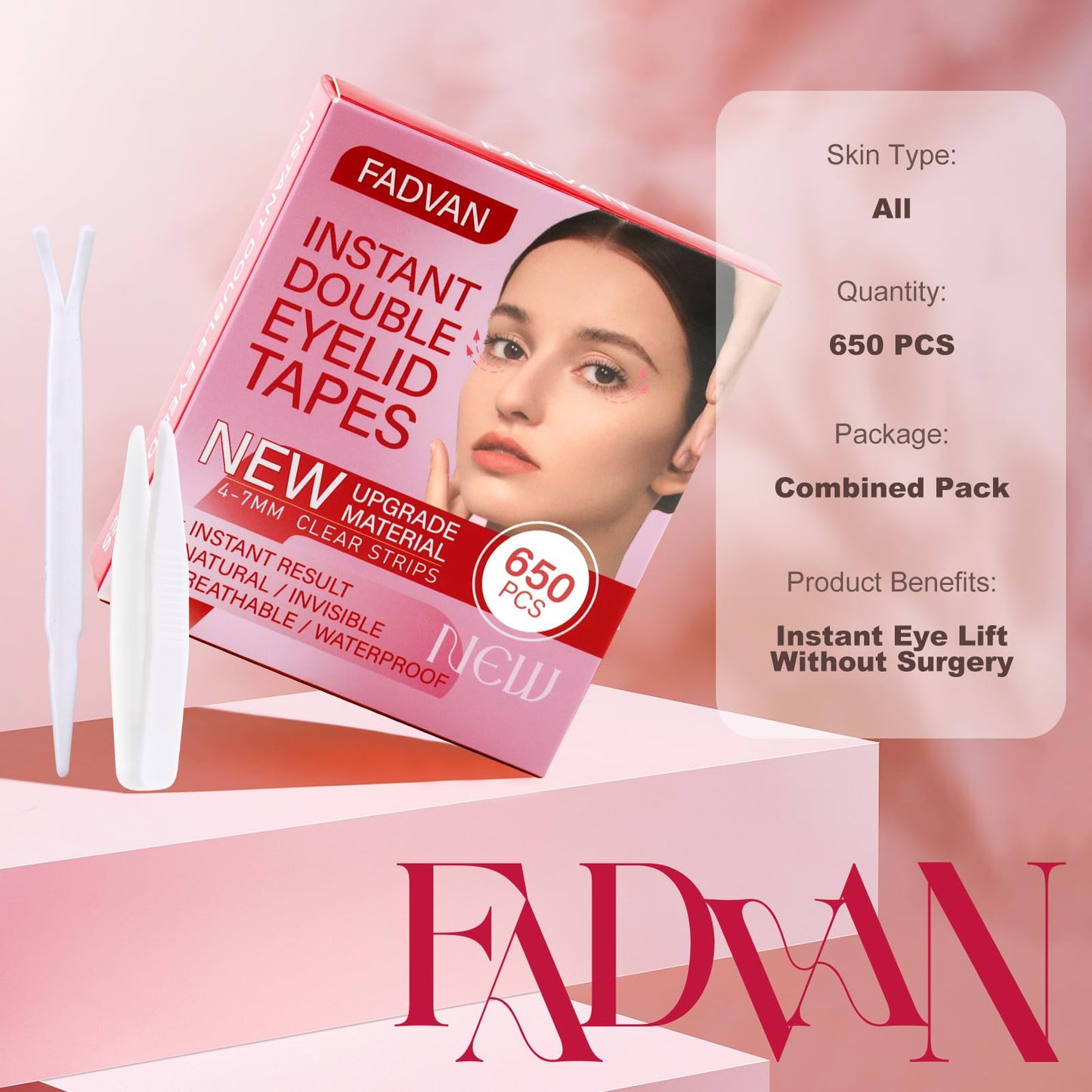 FADVAN Eyelid Tape 650Pcs, Instant Invisible Eyelid Lifter Strips Ultra-Thin Breathable long-lasting Double Eyelid Tape for Hooded, Droopy, Uneven, Mono-eyelids-New upgrade.
