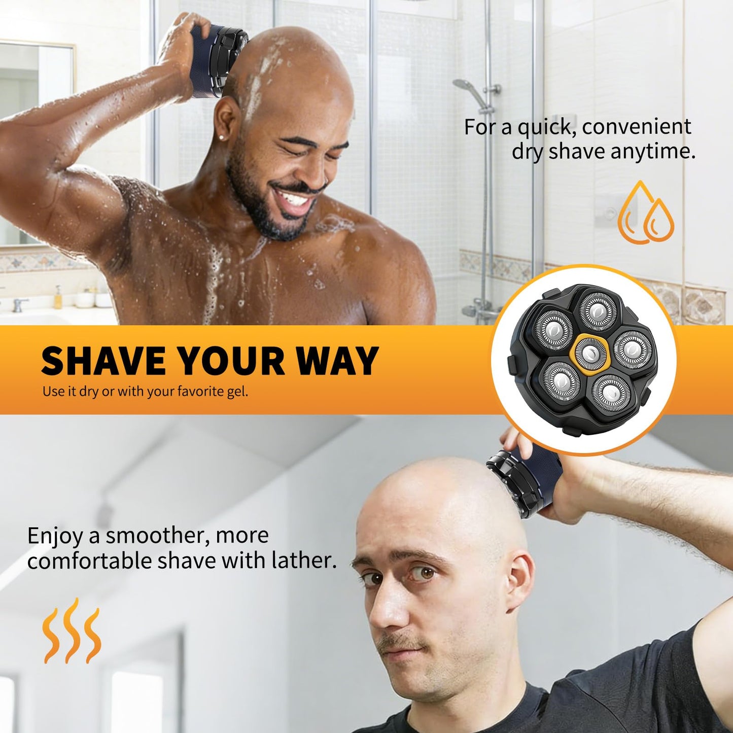 6 Blade Magnetic Replacement Shaving Heads for 6D Bald Head Shavers, Compatible with Most Magnetic Electric Razors for Men (4 Packs)