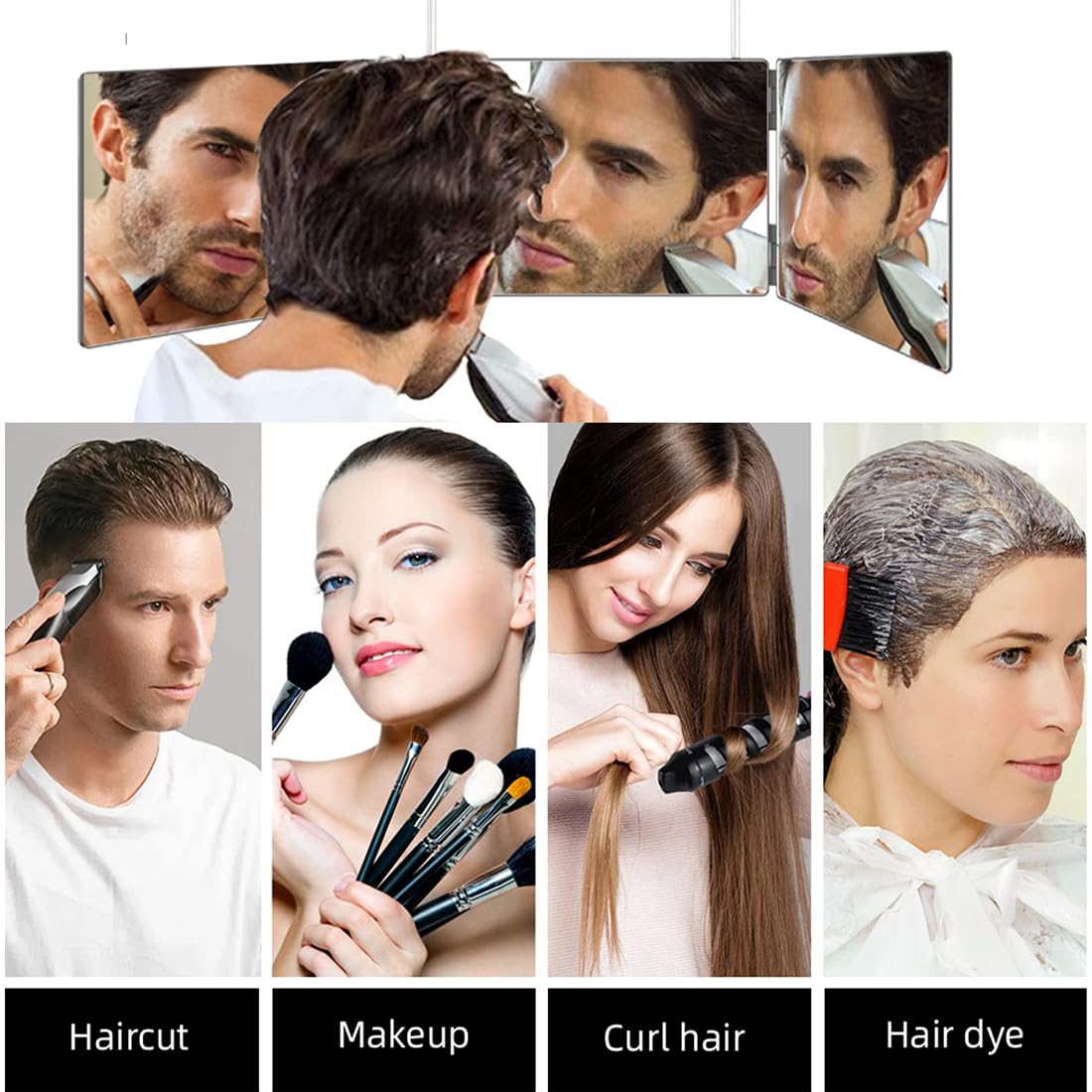 GLDDAO 360 Mirror for Haircuts for Men for Women for Braiding Hair Trifold 3 Way Mirror to See Back of Head Barber Haircut Tool Three Way for Hair Cutting Self Cut