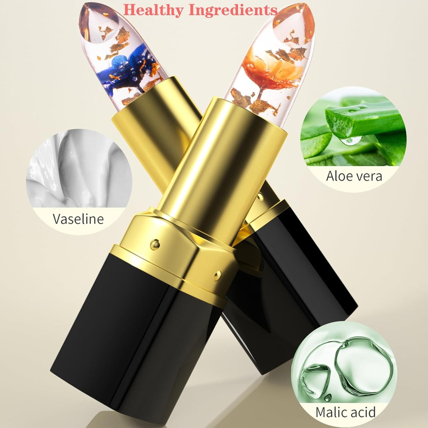 Jelly Clear Crystal Flower Lipstick Set - Magic PH Color Changing Lip Gloss | 3 Pcs Moisturizing Tinted Balm