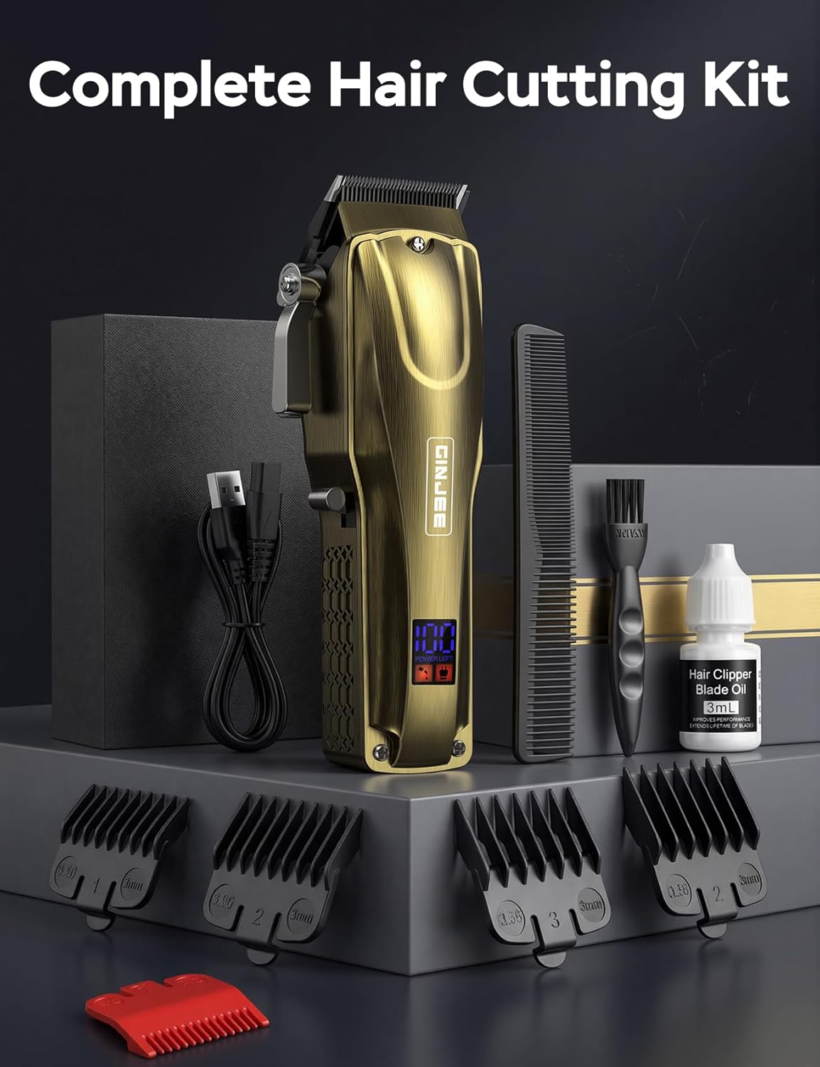 Professional Hair Clippers for Men - Cordless & Corded with 7000RPM Motor | Waterproof Cutting Kit in Gold